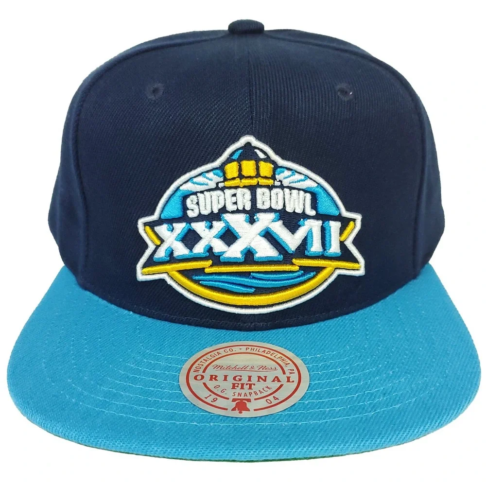Super Bowl XXXVII Mitchell & Ness NFL Snapback Hat Cap 3D‎ Logo Navy Cyan NWT